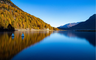 Lake mountain trees blue sky 8 - free ship wallpaper