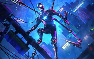 Futuristic woman cityscape glowing helmet - a futuristic woman free wallpaper