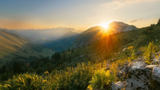 Mountain sunset trees clouds river - the side of it free wallpaper