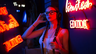 Woman headphones white dress neon - anka zhuravleva free wallpaper