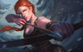 Red haired archer snowy background - red hair holding free wallpaper