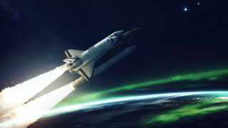 Space shuttle earth sun aurora - a space shuttle free wallpaper