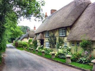 Thatched house garden street flower - gaudy free wallpaper