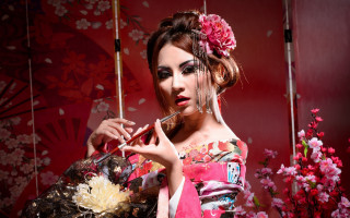 Kimono flower umbrella cherry blossoms - a woman in a kimono holding free wallpaper for desktop