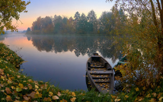 Canoe lake shore autumn forest - the shore of a lake free wallpaper for desktop