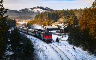 Train snowy forest mountains night - a train traveling free wallpaper