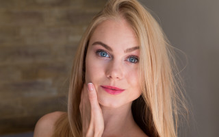 Blonde blueeyes rococo photorealistic portrait - her cheek free wallpaper