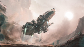 Futuristic space ship mountains clouds - a mountain in the background and a sky free wallpaper