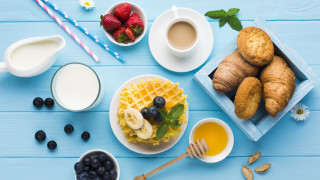 Blue table breakfast foods fruit - a blue table free wallpaper