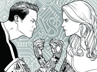 Man woman circuit board robot - cyborg free wallpaper
