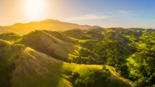Sunset green valley hills trees - the hill free wallpaper