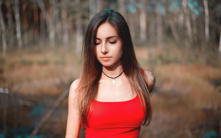 Woman red top forest cross - a red top free wallpaper for desktop