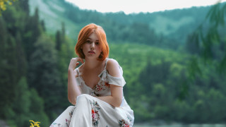 Red haired woman lake forest 2 - evaline ness free wallpaper for desktop