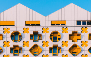Modernist building yellow windows white - bold shape free wallpaper for desktop