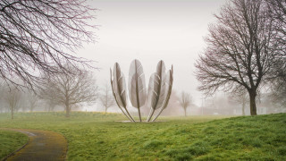 Metal sculpture grassy field fog - new sculpture free wallpaper