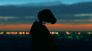 Silhouette headset cityscape night bokeh - a silhouette of a person free wallpaper