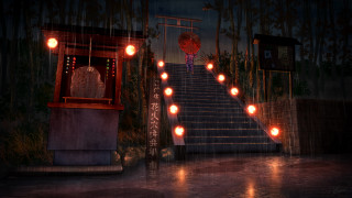 Stage set stairs lanterns city - eishōsai chōki free wallpaper