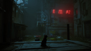 Cat alleyway neon sign cyberpunk - akihiko yoshida free wallpaper
