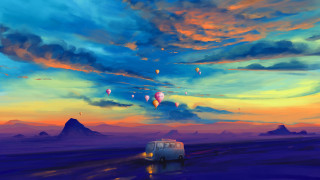 Van desert colorful sky hotairballoons - hot air balloon free wallpaper