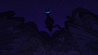 Bird glowing eyes rock rain - a blue light free wallpaper