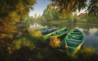 Green boats river forest grass - top of a river next free wallpaper for desktop