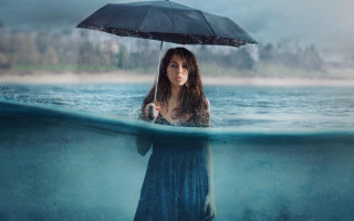 Woman umbrella water surreal beach - surreal photography free wallpaper for desktop