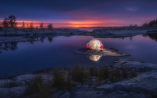 Tent rock lake sunset firefly - a tent free wallpaper