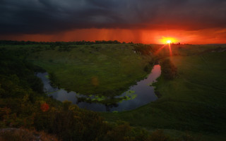 Sunset river grassy field trees 2 - a sunset over a river free wallpaper for desktop