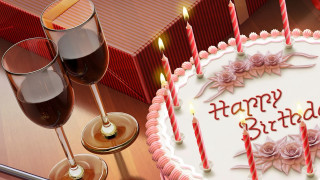 Birthday cake candles wine presents - a birthday cake free wallpaper for desktop