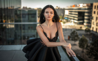 Elina karimova black dress city - free portrait wallpaper for desktop