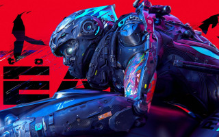 Futuristic robot red background black - a futuristic robot free wallpaper