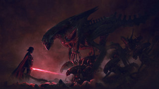 Man red cape alien giant - a light saber free wallpaper