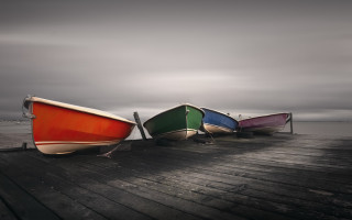 Three boats dock cloudy day - rich moody colour free wallpaper