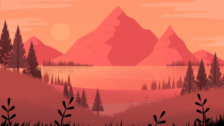 Lake mountains trees sunset orange - a landscape free wallpaper