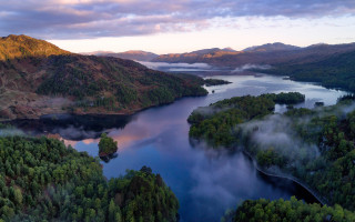 Lake mountains trees clouds sky 3 - the middle of the day free wallpaper