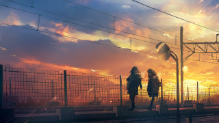 Bridge sunset fence traintrack city - atey ghailan free wallpaper for desktop