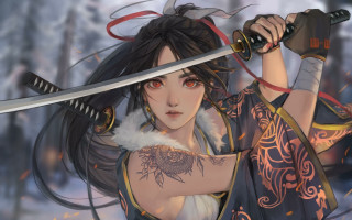 Woman sword tattoo fantasy armor - her arm and shoulder free wallpaper