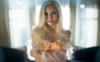 Angelic blonde woman white dress - skirt free wallpaper