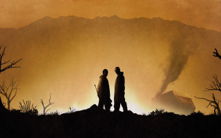 Mountain field sunset silhouette boys - david palumbo free wallpaper
