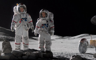 Astronaut moon vehicle satellite earth - free space wallpaper