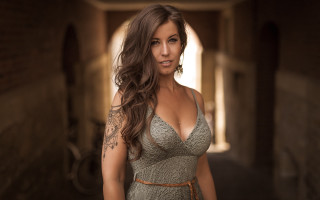 Woman dress hallway bike brick - art nouveau free wallpaper