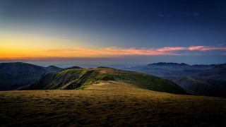 Grassy hill sunset clouds lake - a few hill free wallpaper for desktop