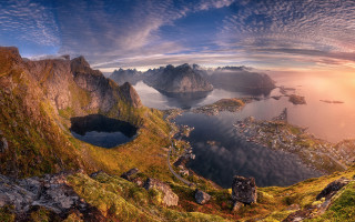 Mountain lake landscape urban sunset - a lake in the middle of it free wallpaper for desktop