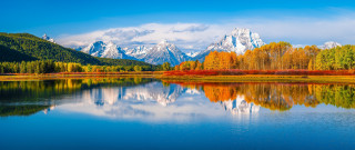 Mountain lake autumn foliage bridge - bob thompson free wallpaper for desktop