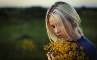 Woman yellowflowers serious blonde cinematic - cinematic photography free wallpaper for desktop