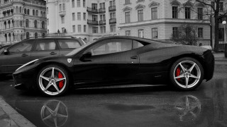 Black sports car wet street - a black sports car free wallpaper for desktop