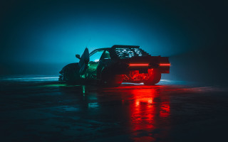 Cyberpunk car door open surfboard - synthwave style free wallpaper for desktop