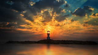 Lighthouse island sunset clouds autumn 2 - a small island free wallpaper
