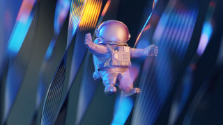 Small astronaut floating blue yellow - the air next free wallpaper