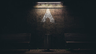 Dark room benches light sign - concrete art free wallpaper